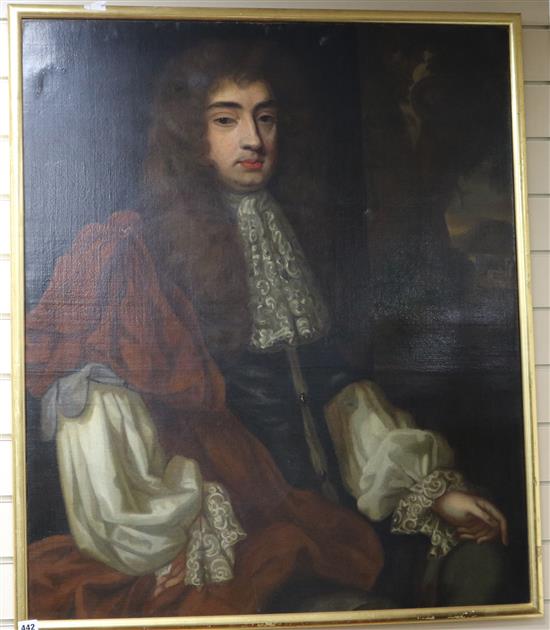 17th century English School, oil on canvas, Portrait of a gentleman, with later overpaint and cut down, 99 x 84cm